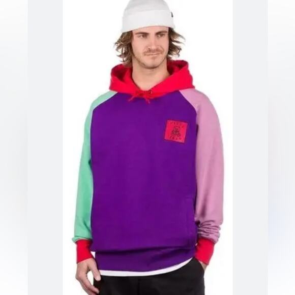 Teddy Fresh Colorblock Hooded Sweatshirt Mens Medium Hoodie Purple Red Green - Picture 1 of 11